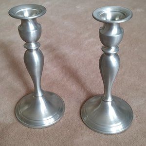 Pair Vintage 1970s Web Pewter Candlestick Holders 8.25" Weighted Bottoms